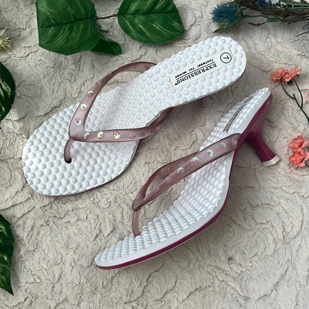 Vintage Y2K Pink Iridescent Sequined Kitten Heels